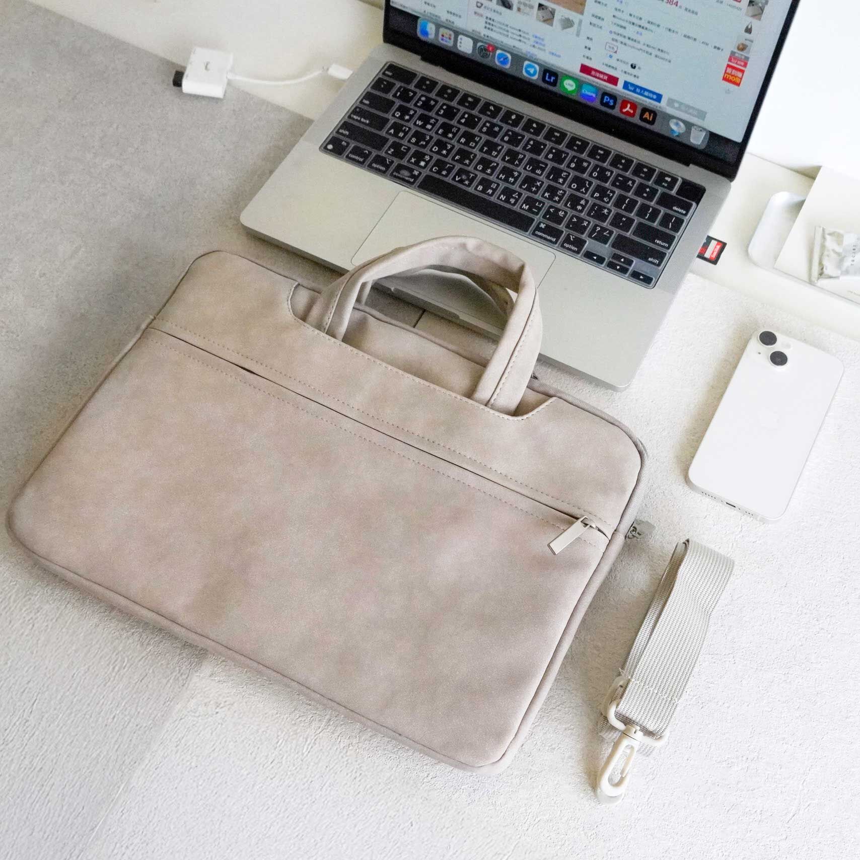簡約耐磨皮質手提筆電包  13吋 15.6吋  兩色售