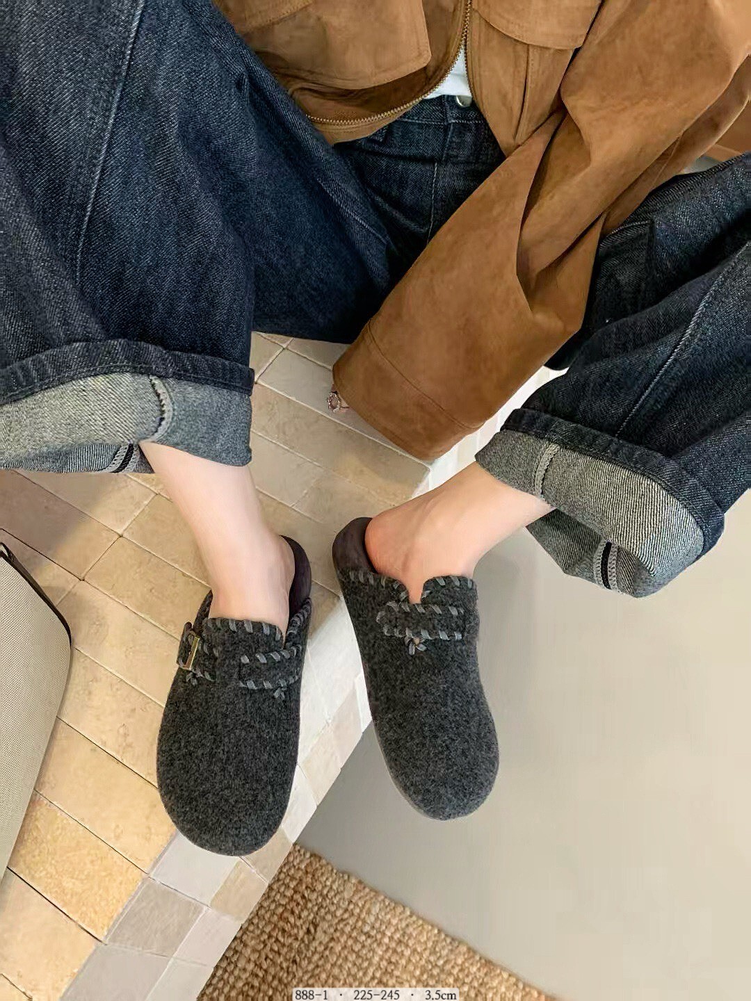 888-1韓國毛呢質感勃肯鞋拖