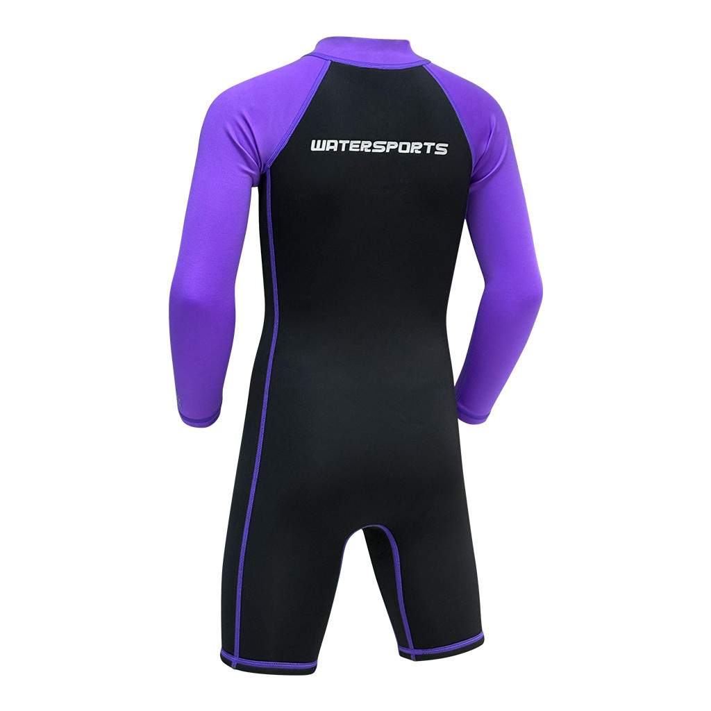 2/1mm 兒童 CR & 抓毛游泳保暖連身衣 - 黑/紫