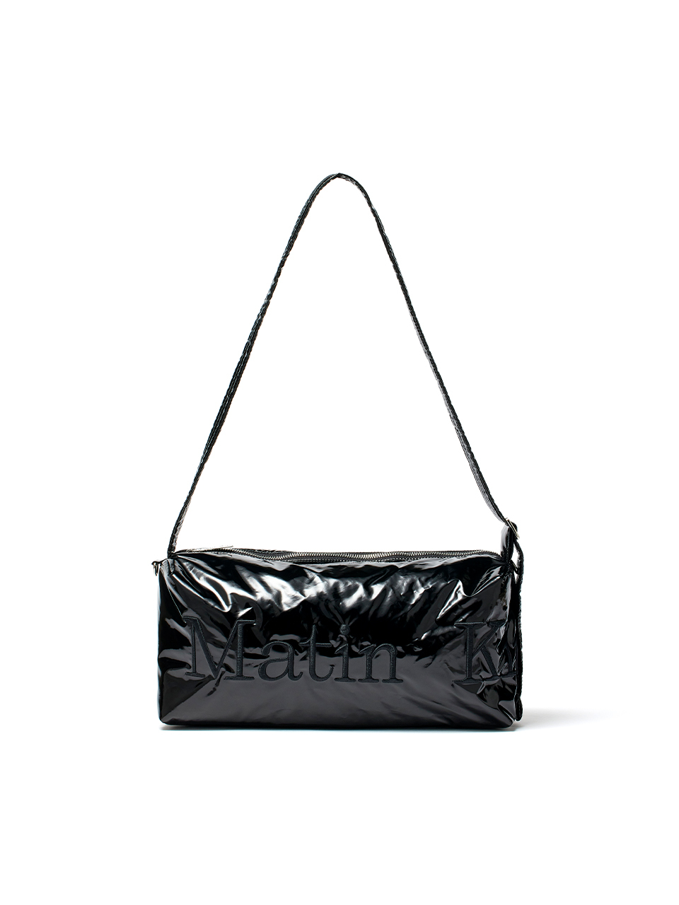 亮面LOGO縫線肩背包 黑色