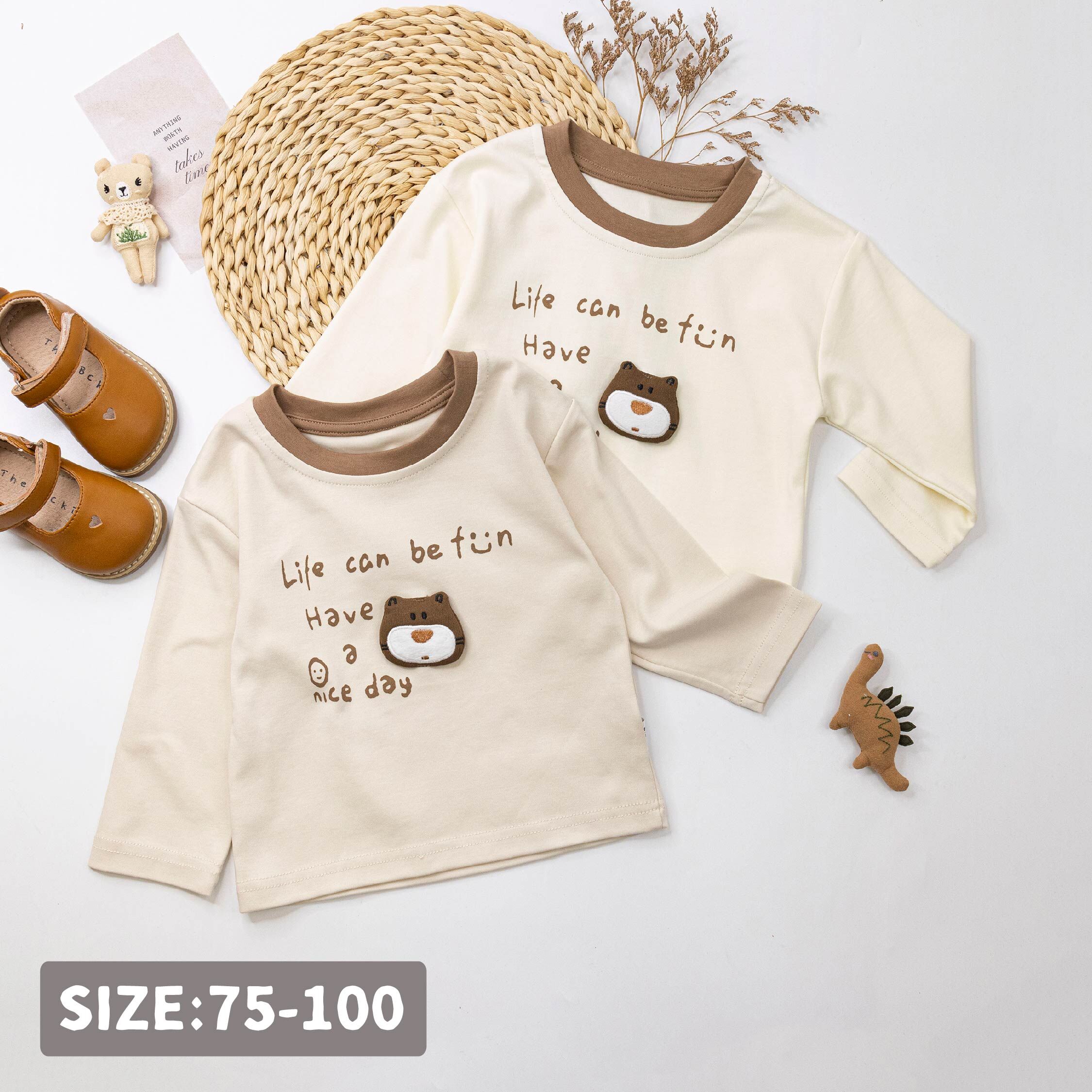 【H55504】呆呆熊立體裝飾字母上衣＊二色