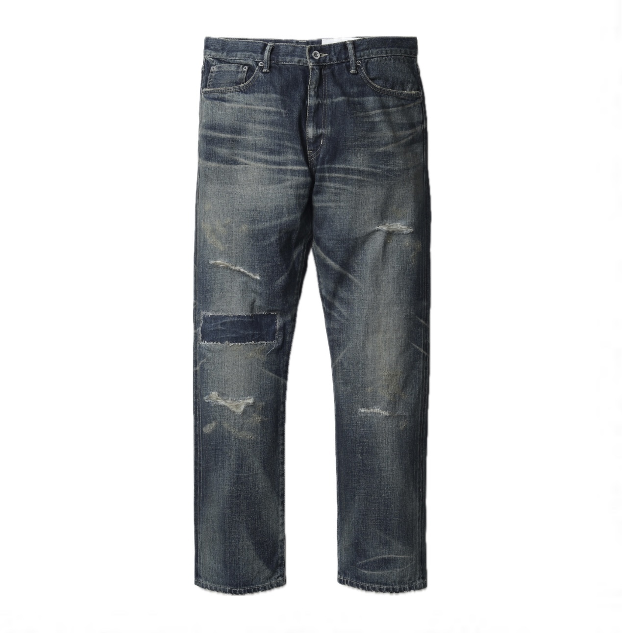 -(B3b02)-NEIGHBORHOOD  SAVAGE DENIM DP MID PANTS 深中 水洗 破壞 補丁 牛王 黑色/藍色-252XBNH-PTM09