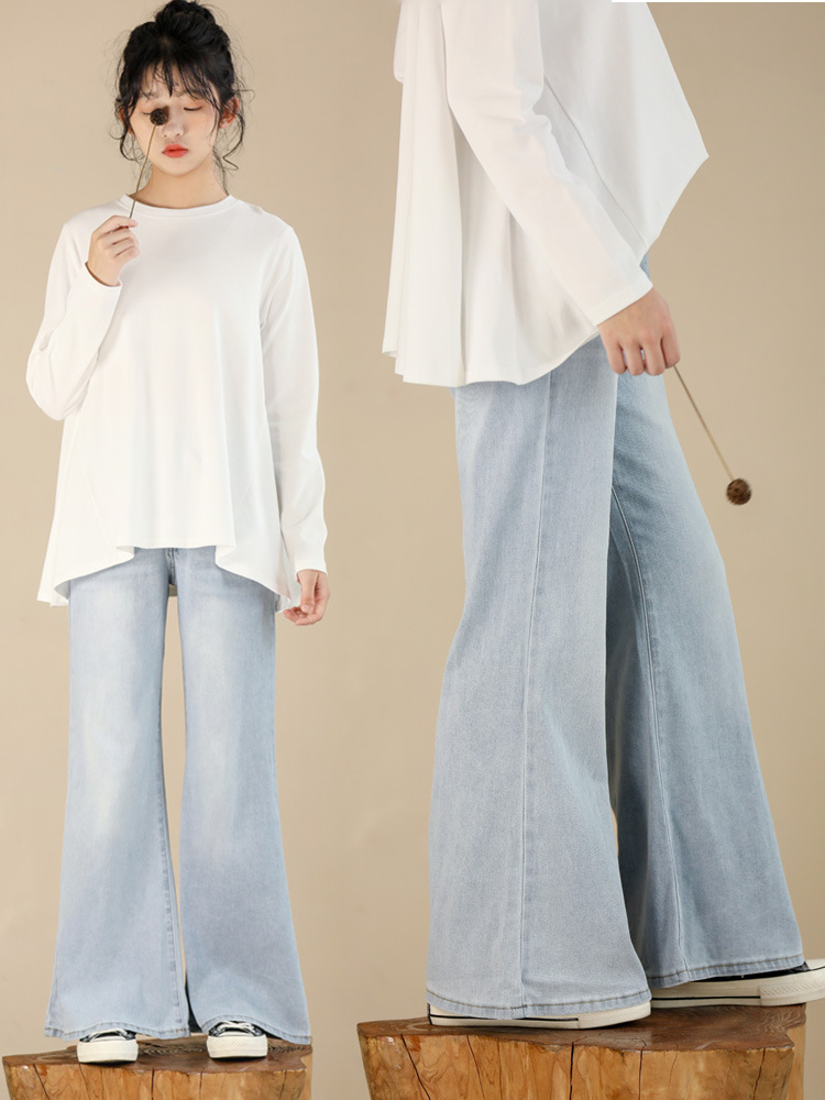 垂感闊腿抗皺微喇牛仔褲