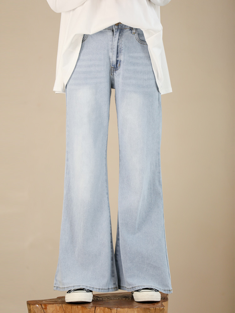 垂感闊腿抗皺微喇牛仔褲
