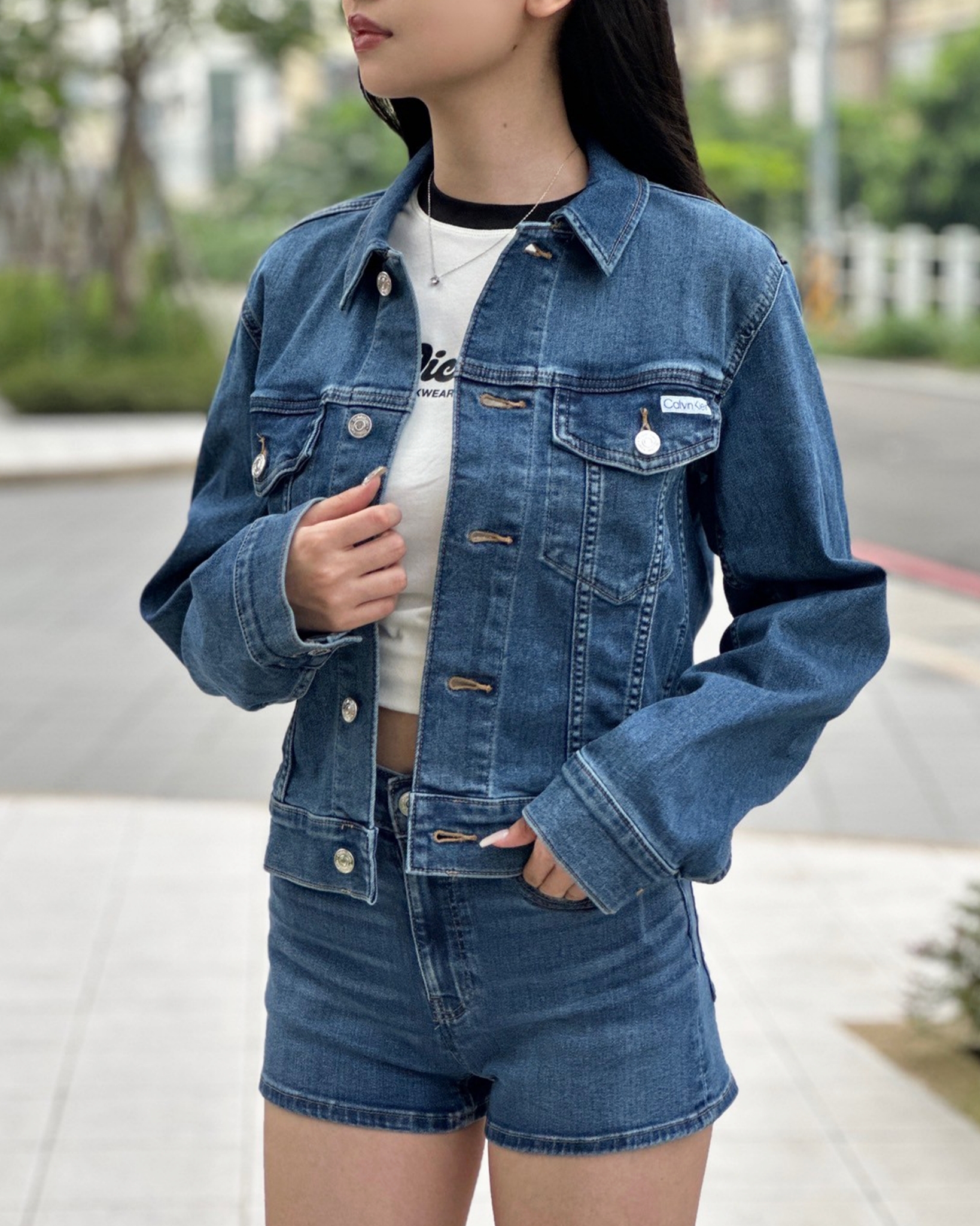 Calvin Klein CK 女款 布標字母 牛仔外套 丹寧外套