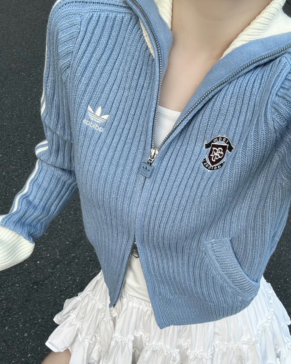 <宋雨琦同款> Adidas Originals Team Adidas 針織 毛衣 運動外套 寶寶藍