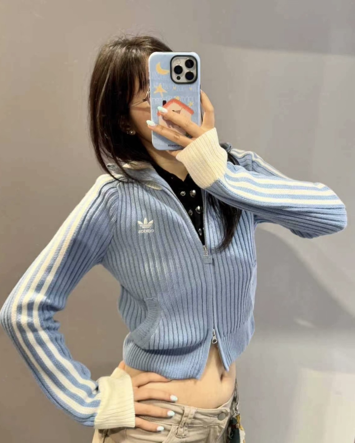 <宋雨琦同款> Adidas Originals Team Adidas 針織 毛衣 運動外套 寶寶藍