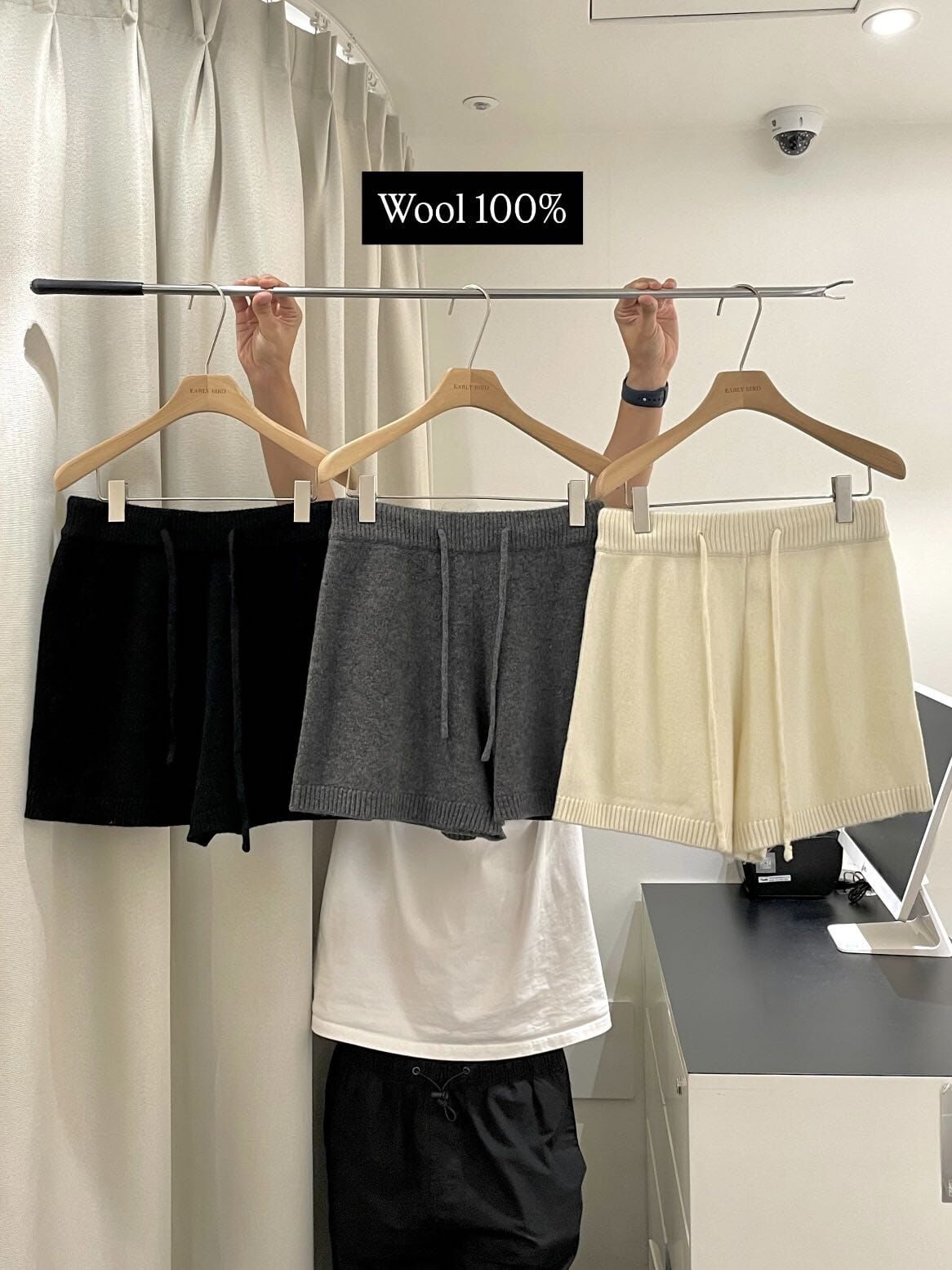 OB5121 羊毛橡筋腰束繩短褲