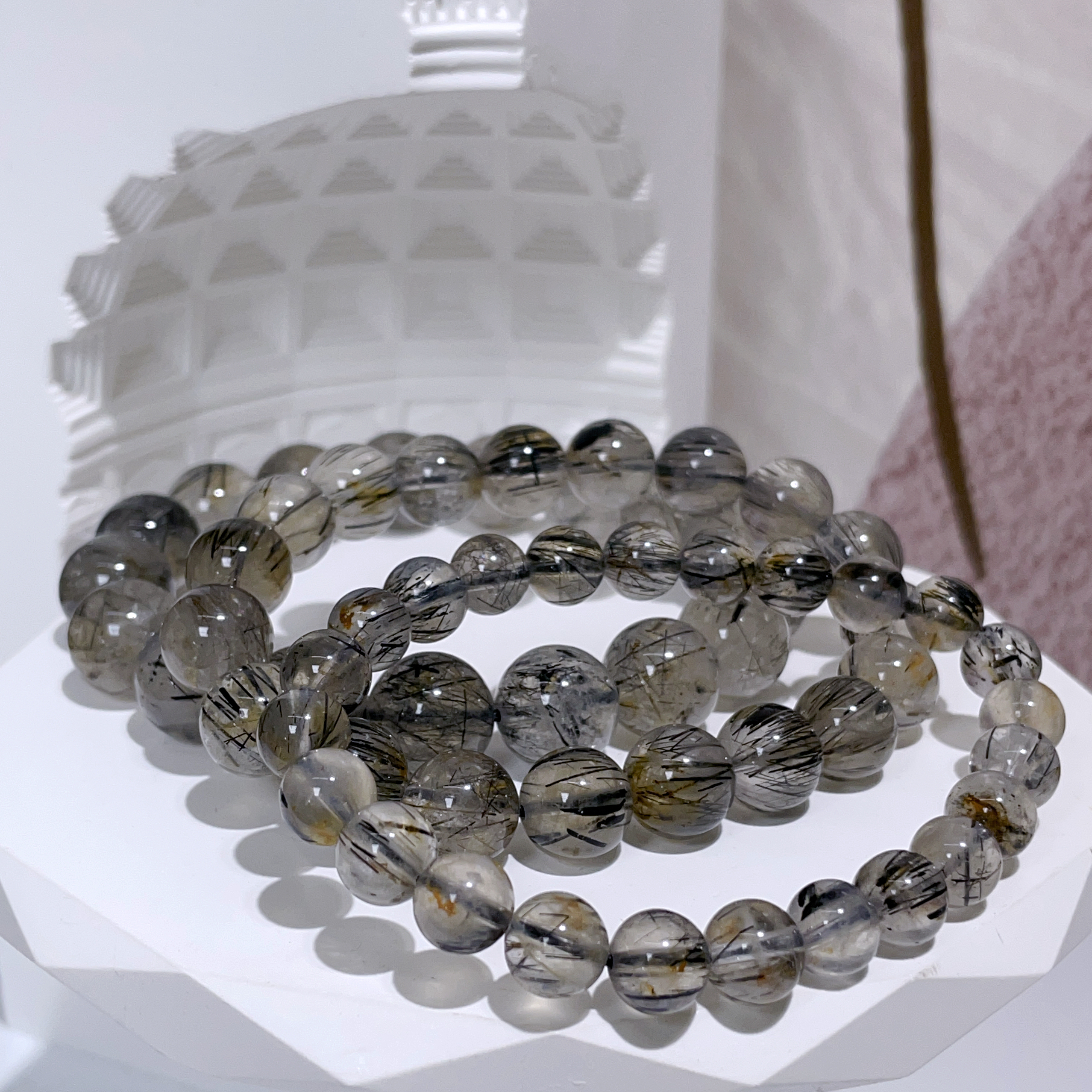 透粗順黑髮晶手串