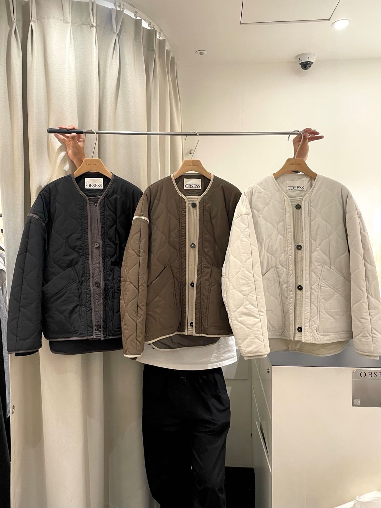 OB5125 前短後長異材質拼接排扣外套