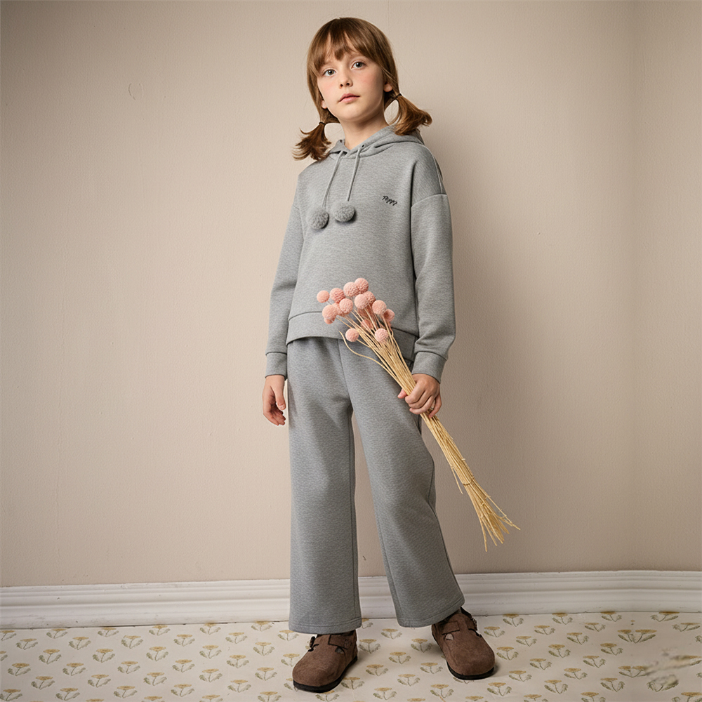 PIPPY 俏麗休閒風落肩連帽綁帶長袖上衣 灰