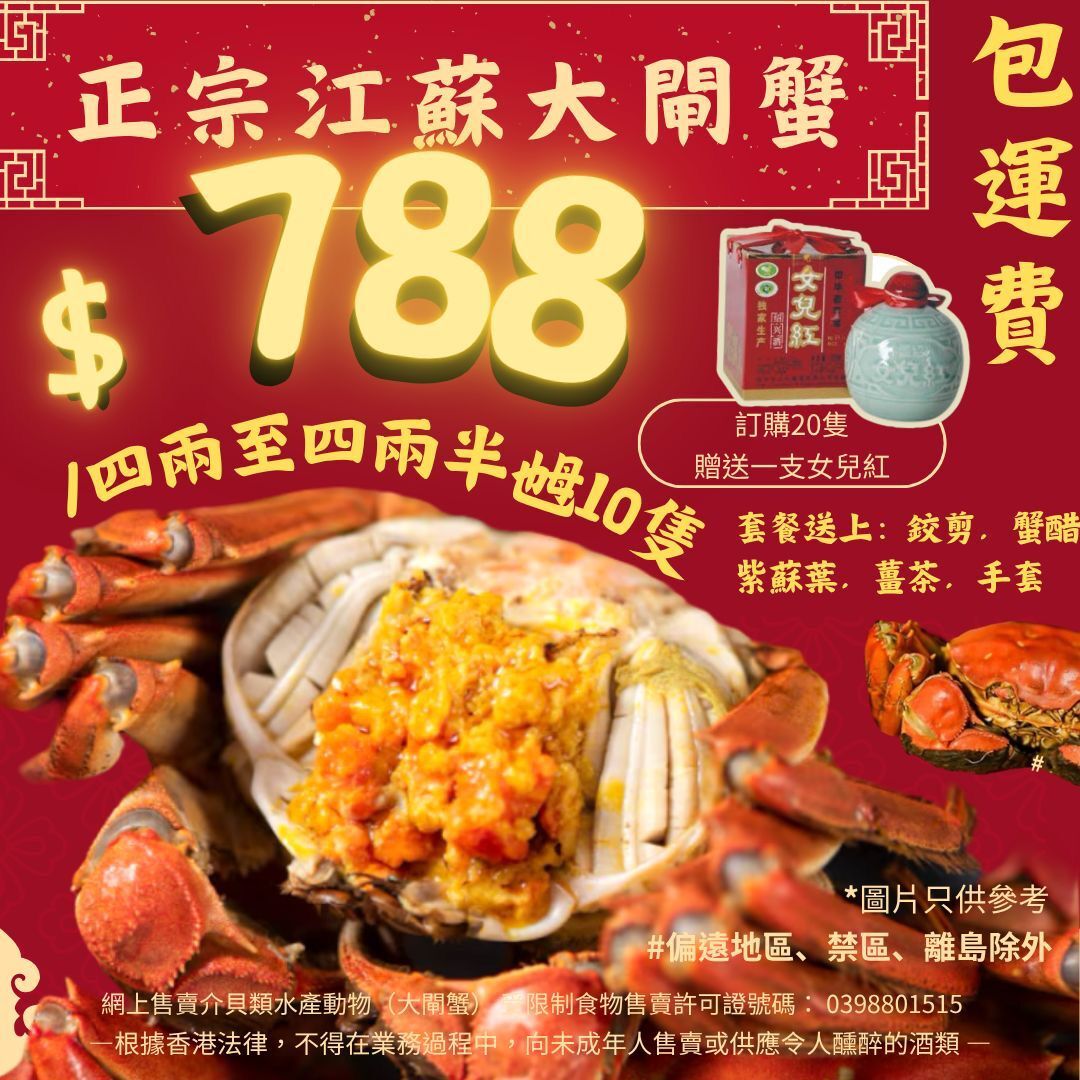 (4869) 10隻四兩至四兩半乸【正宗江蘇大閘蟹】