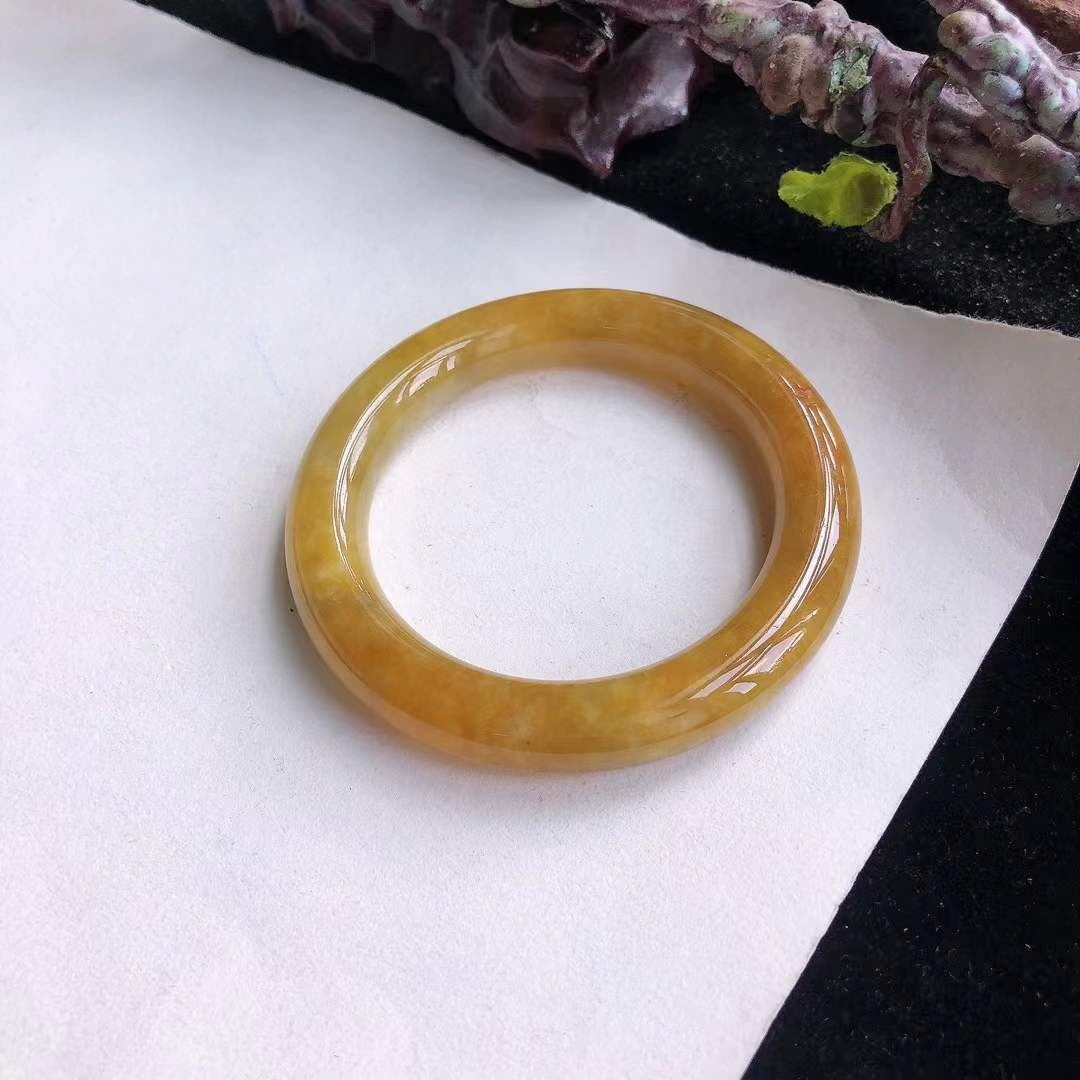 冰糯種黃翡翡翠圓條手鐲,天然翡翠A玉, 緬甸玉, Jade, Jadeite