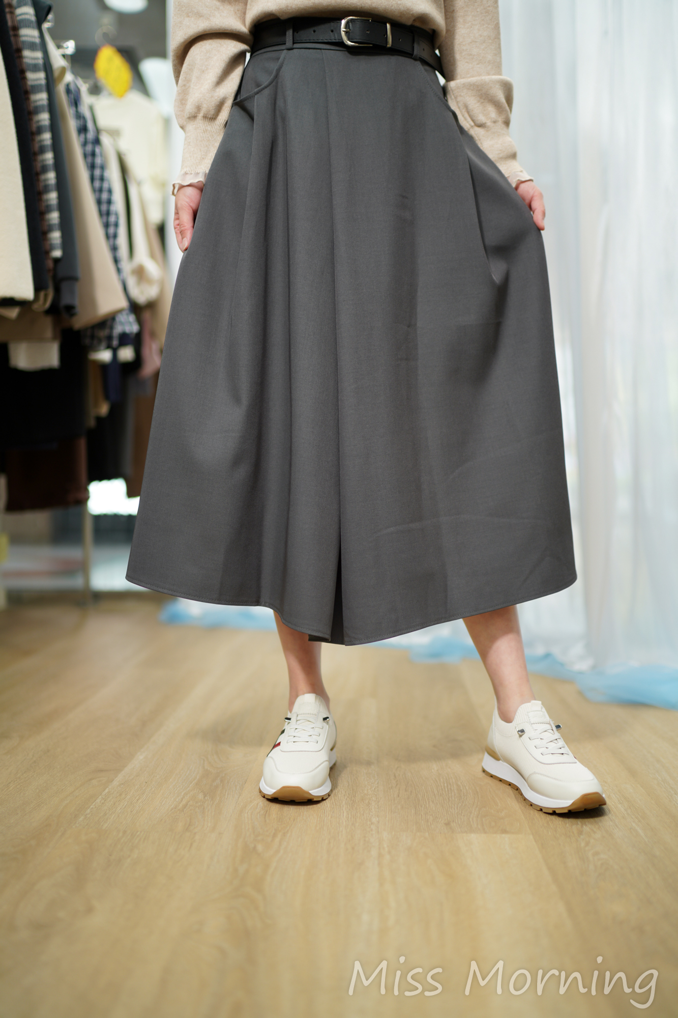 簡潔遮肥連腰帶傘裙(34034)