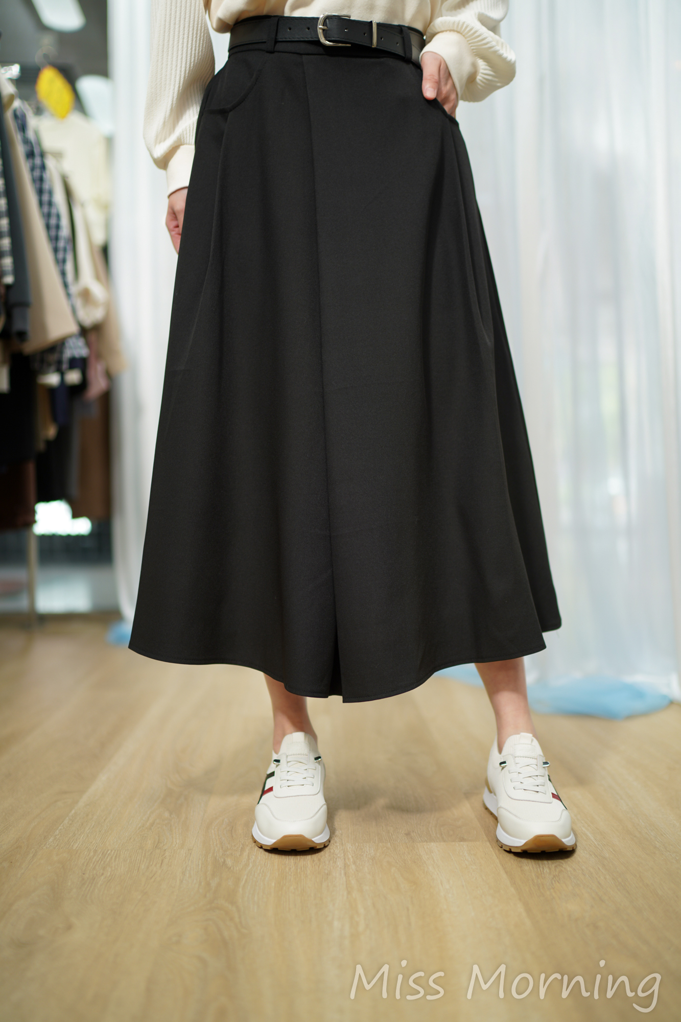 簡潔遮肥連腰帶傘裙(34034)