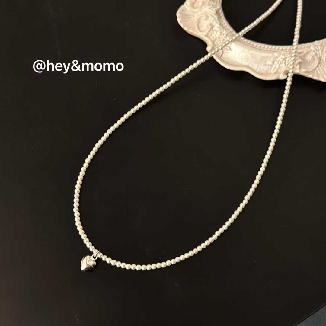 HM5101 ⚪925銀 小米粒珍珠➕精緻愛心吊墜項鍊