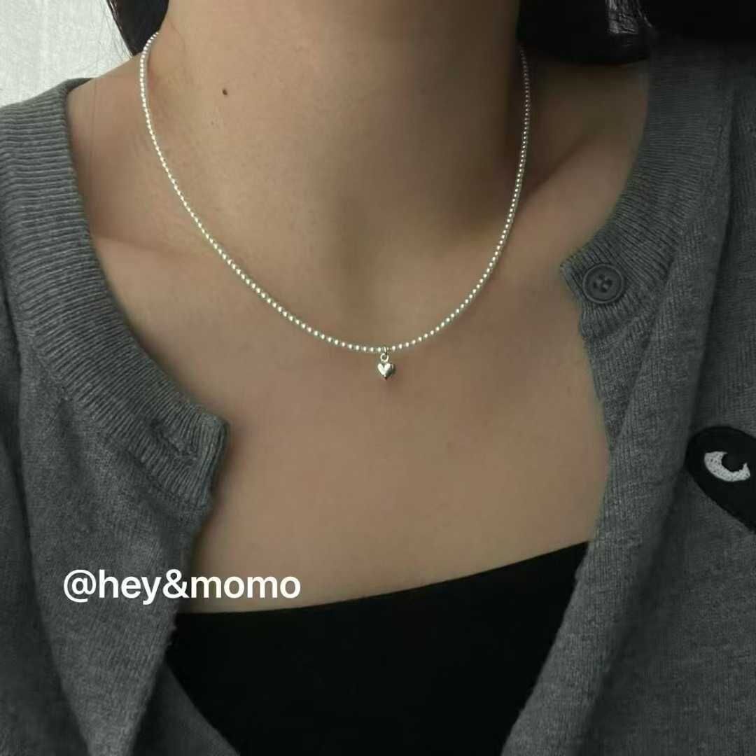 HM5101 ⚪925銀 小米粒珍珠➕精緻愛心吊墜項鍊