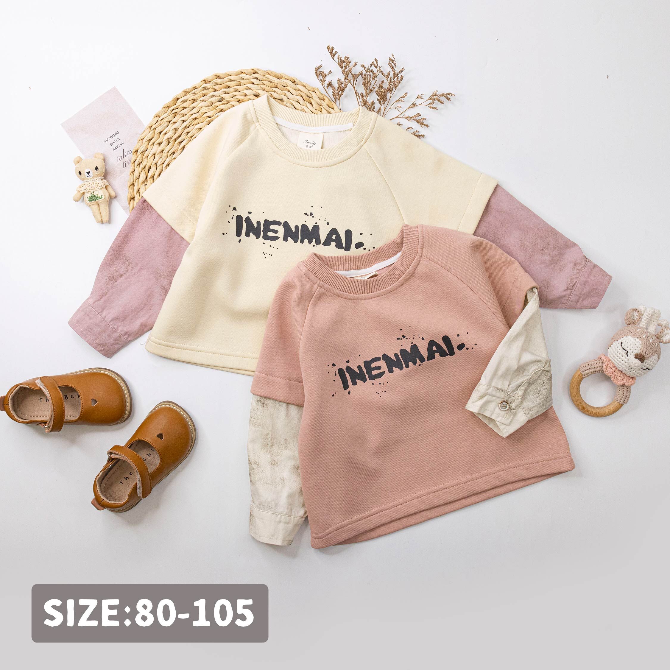 【H55663】個性英字噴墨假兩件上衣＊二色