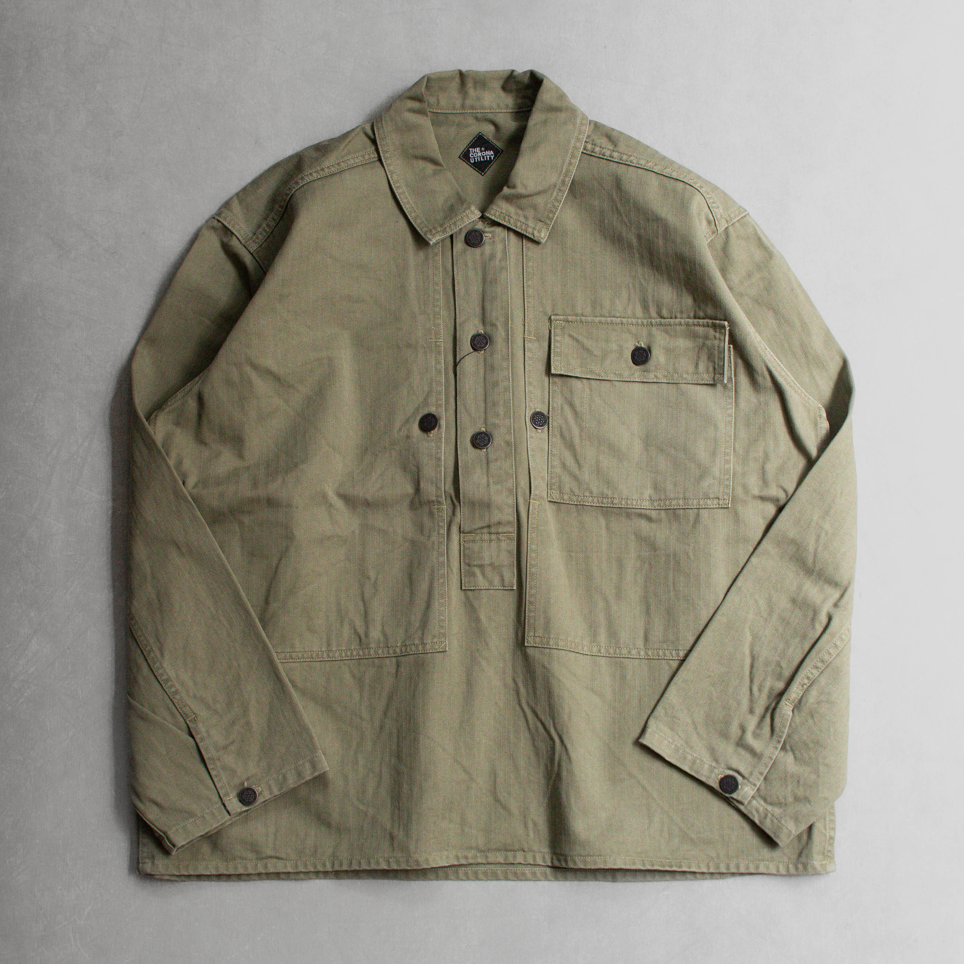 CORONA UTILITY M-44 PULLOVER JACKET 人字紋 軍綠 套頭 長袖 襯衫