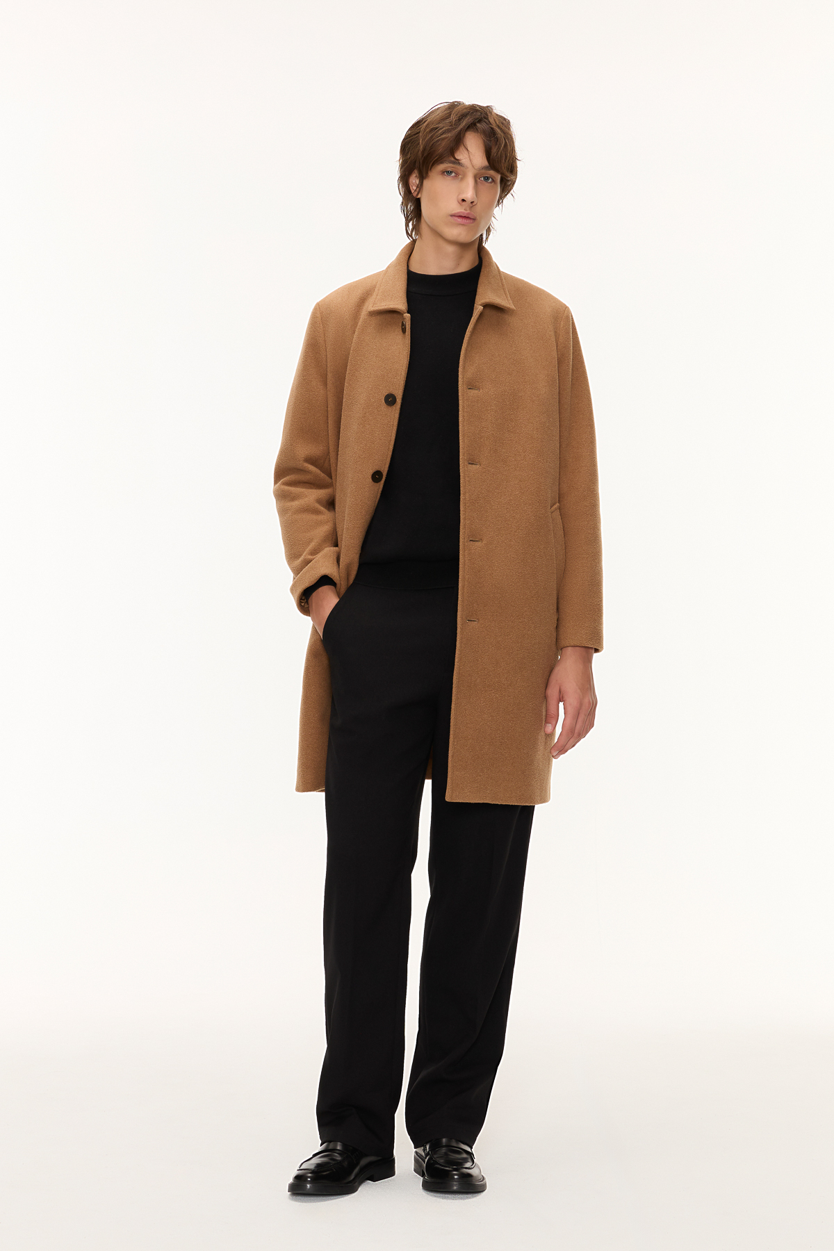 BRUSH 絨毛大衣 男（咖啡）