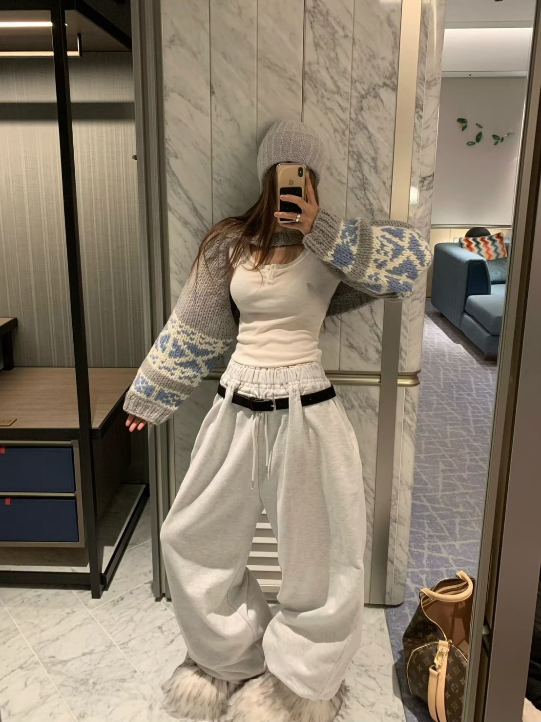 可穿腰帶休閒棉垮褲(不含腰帶)