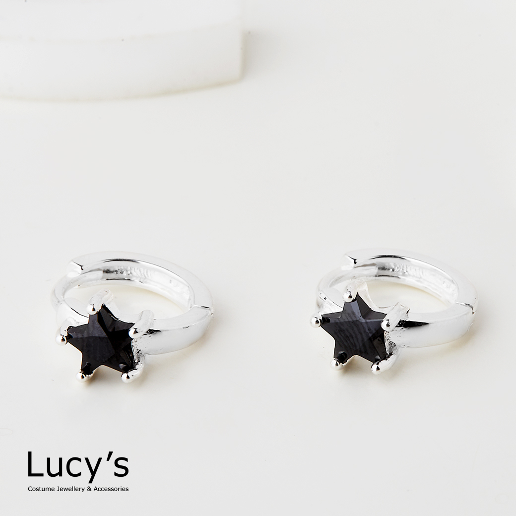 925純銀 五角切痕星 易扣耳環 (二色) (95947/95948)