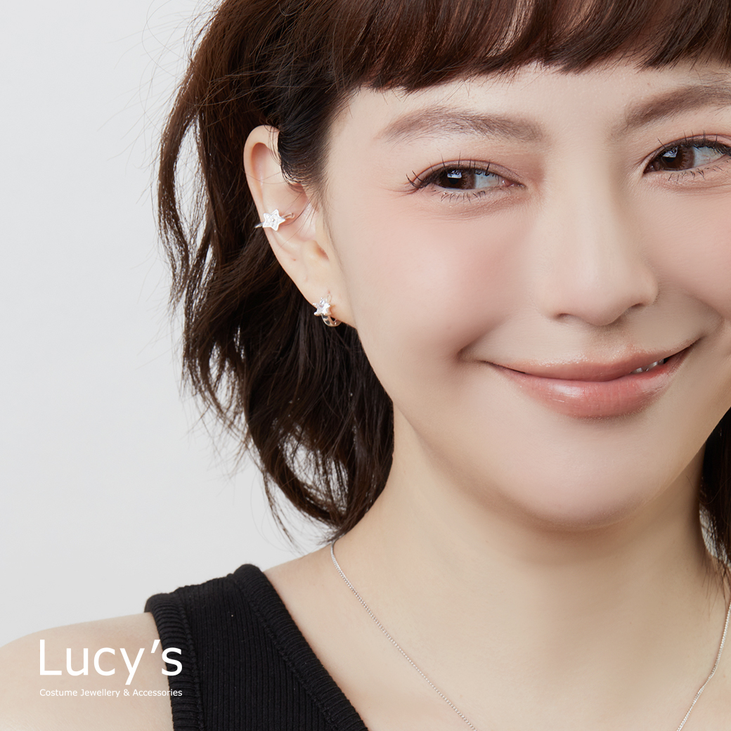 925純銀 五角切痕星 易扣耳環 (二色) (95947/95948)