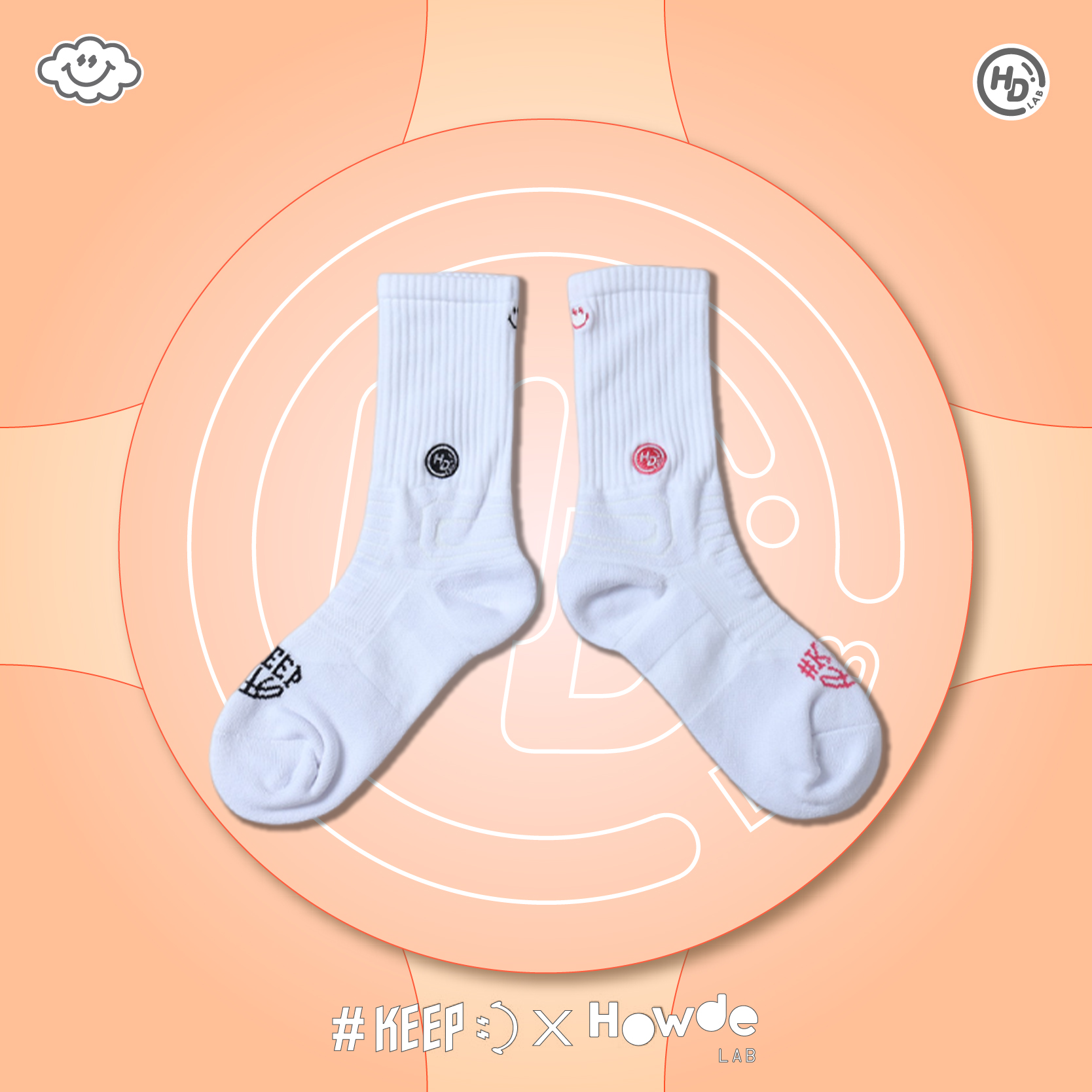 #KEEP X HOWDE LAB SOCKS 閃電 微笑 笑臉 白粉 白黑 微笑 刺繡 經典 厚底 緩震 運動 長襪 籃球襪【25AW08】