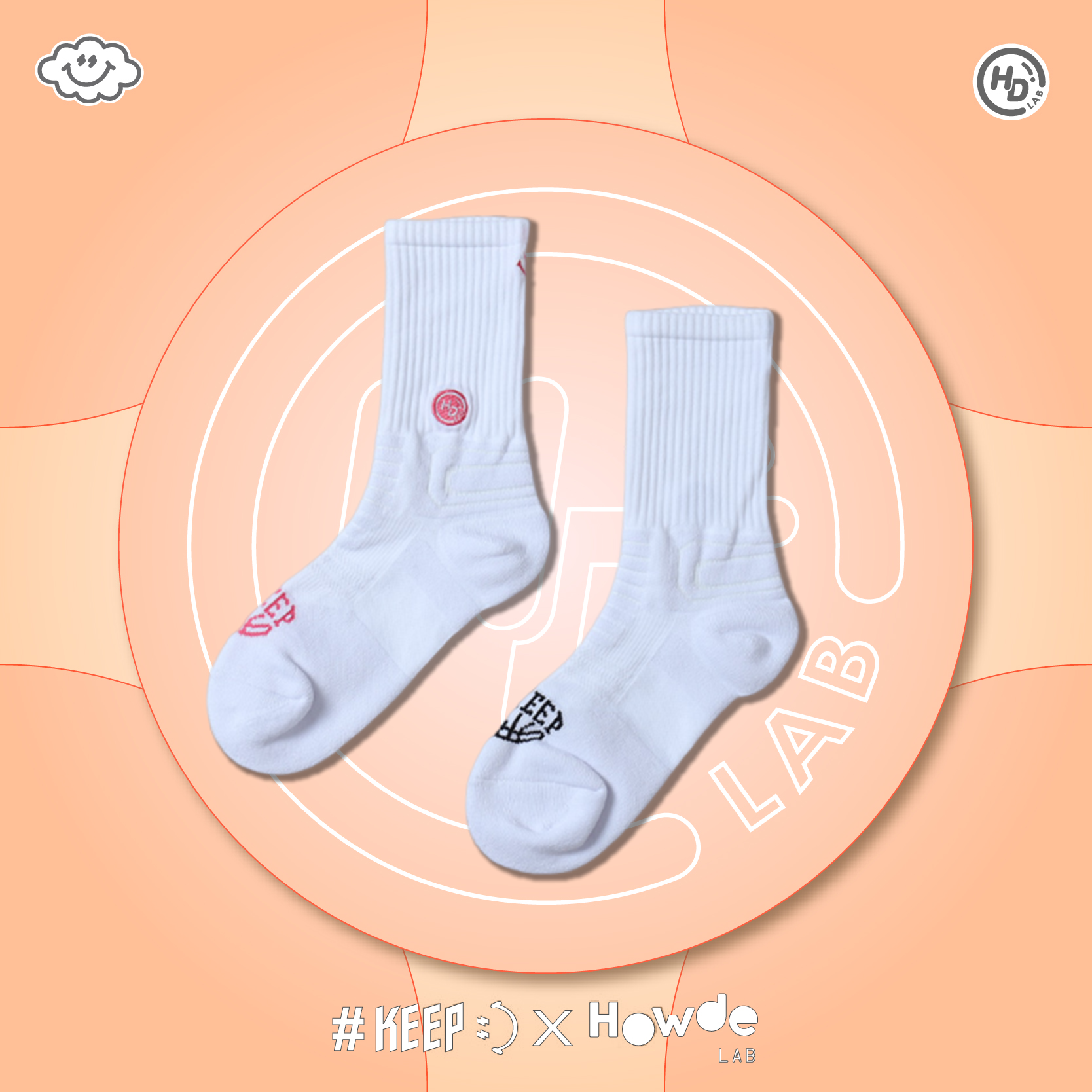 #KEEP X HOWDE LAB SOCKS 閃電 微笑 笑臉 白粉 白黑 微笑 刺繡 經典 厚底 緩震 運動 長襪 籃球襪【25AW08】