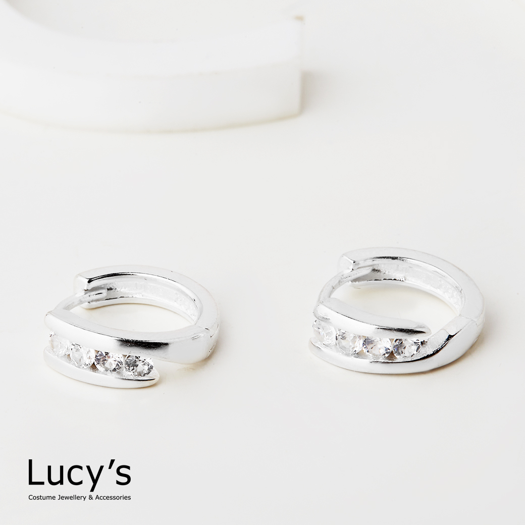 925純銀 閃亮夾心 易扣耳環 (122986)