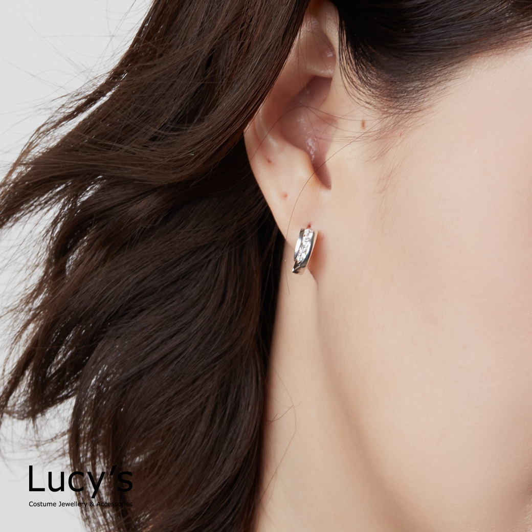 925純銀 閃亮夾心 易扣耳環 (122986)