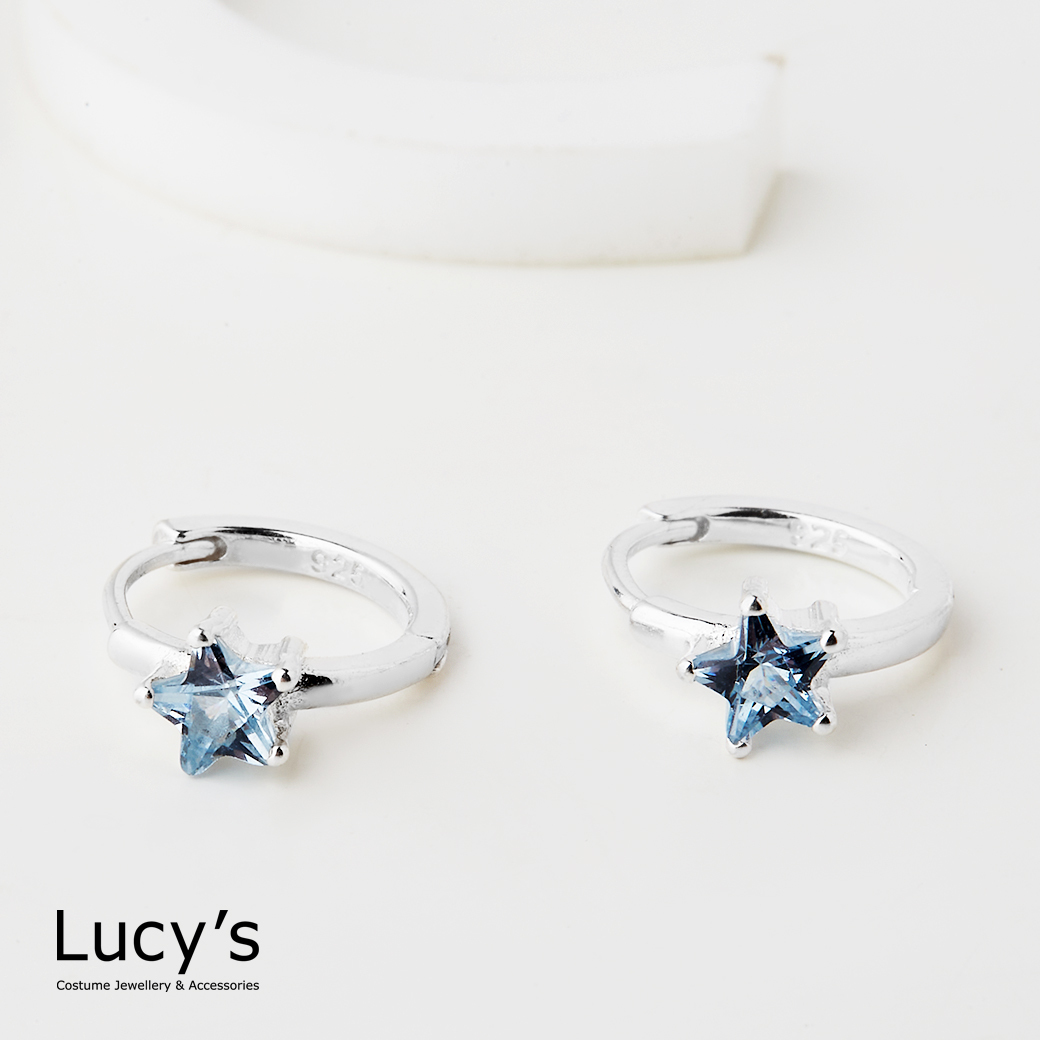 925純銀 清透星星 易扣耳環 (三色) (124597/124598/124599)