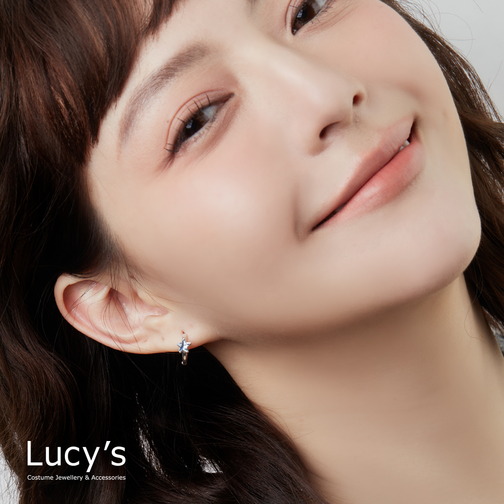 925純銀 清透星星 易扣耳環 (三色) (124597/124598/124599)