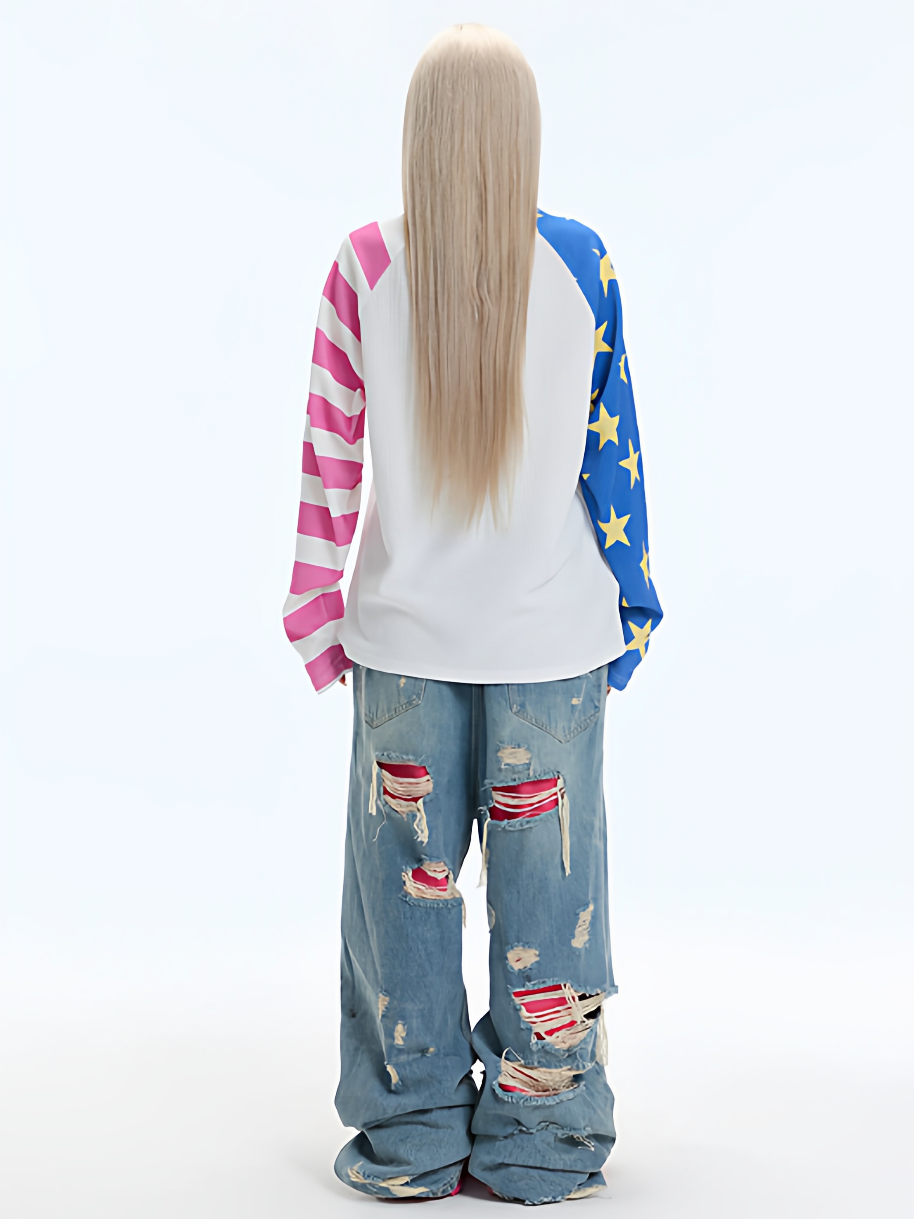 ArtByTastybabe 華夫格 星星女孩圖像  拼接長袖T