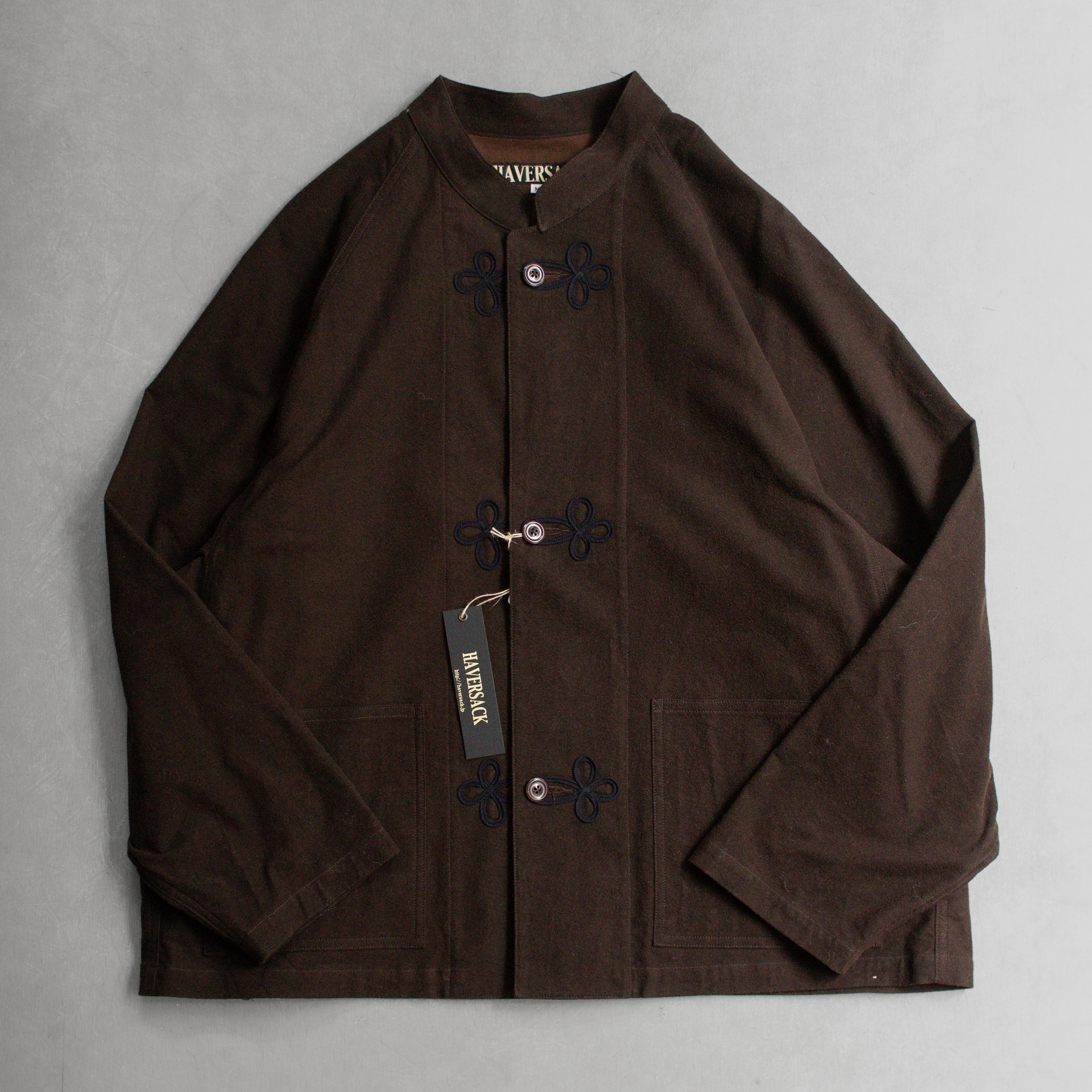 HAVERSACK MUD DYED FLANNEL STAND COLLAR JACKET 泥染 法蘭絨 繩結扣 立領 外套