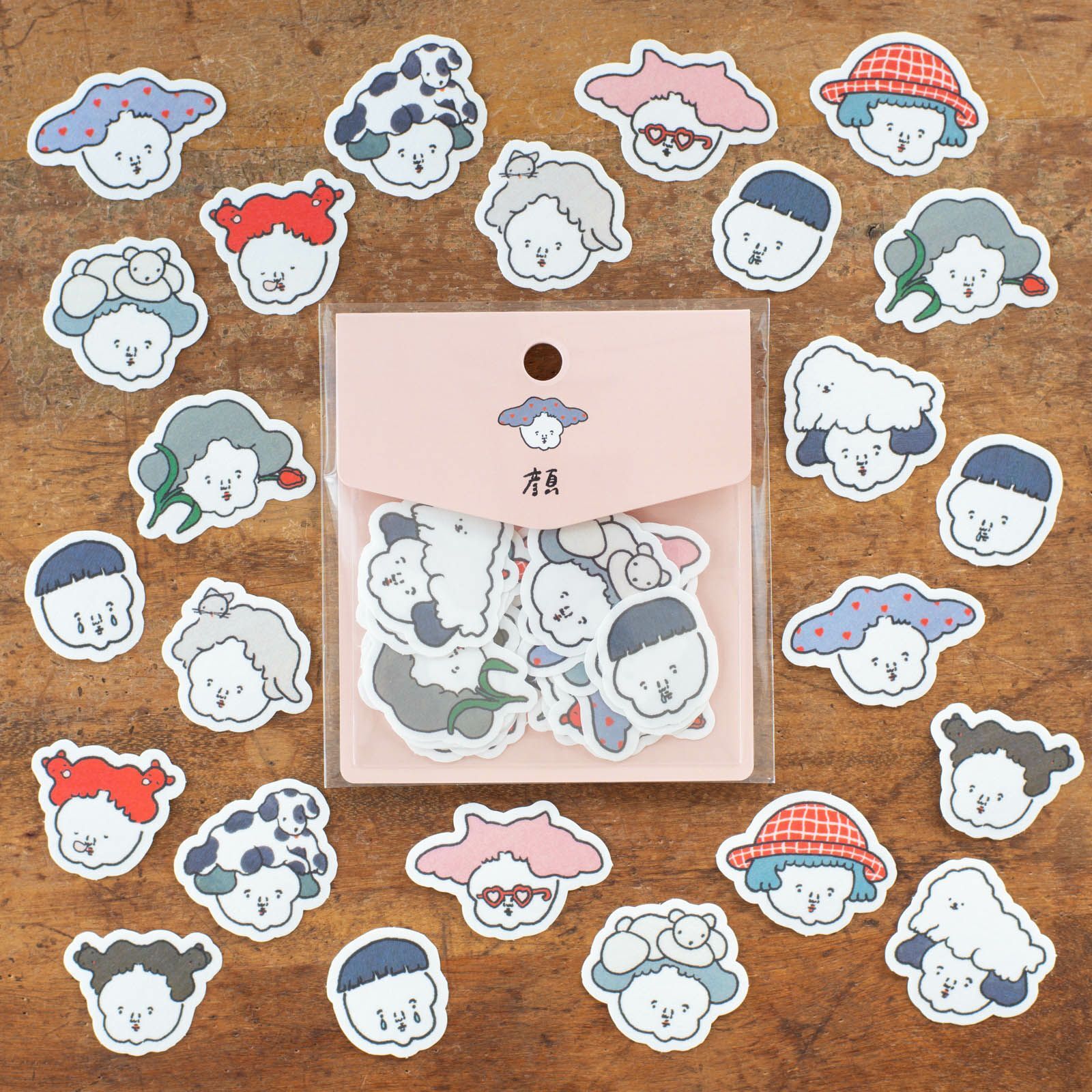 ナガキパーマ｜表情角色「臉」｜和紙貼紙包 / 手紙社 / JAPAN