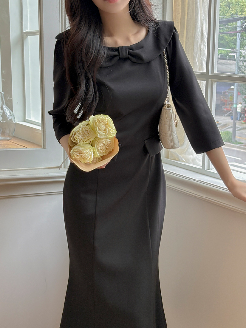 Diana 蝴蝶結翻領魚尾洋裝 [ 2色 / S,M ]