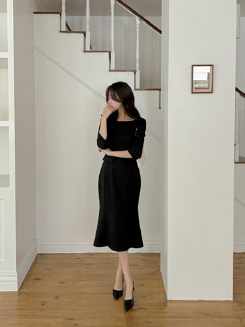 Diana 蝴蝶結翻領魚尾洋裝 [ 2色 / S,M ]