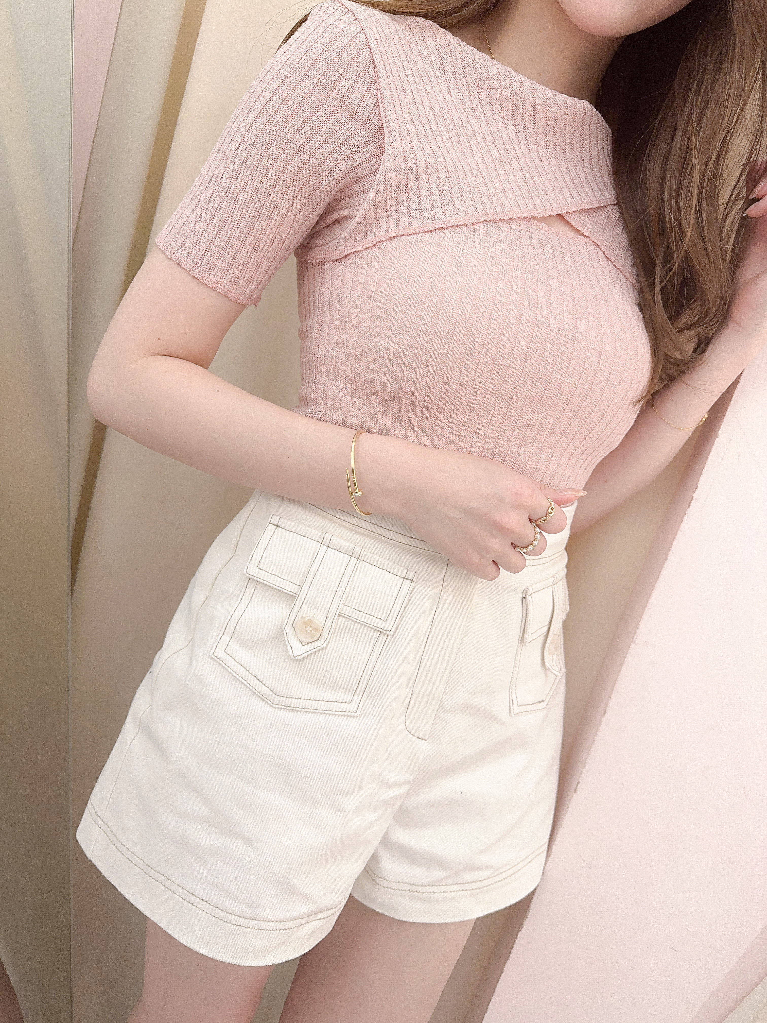 coco明線高腰牛仔短褲