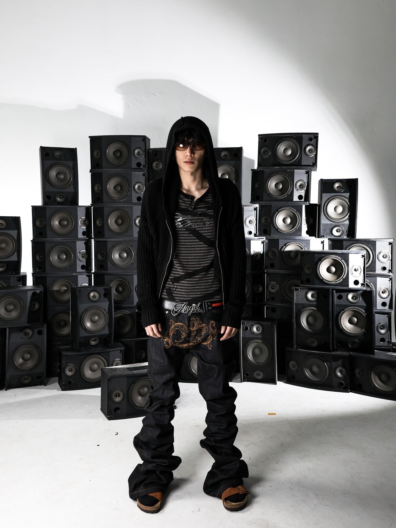 PCCVISION 3MAN0N 翻摺巴洛克刺繡 微喇叭 牛仔褲