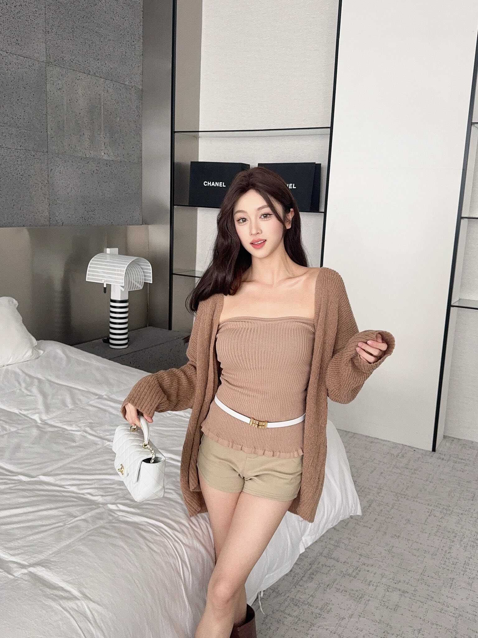 純欲抹胸針織罩衫短褲附腰帶套裝🍟