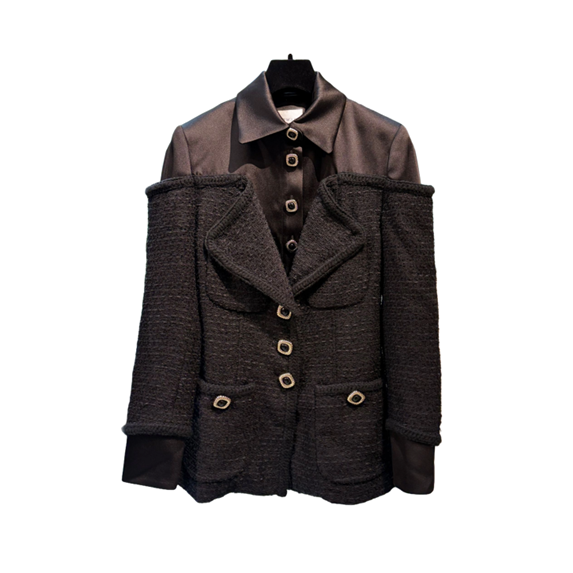 1EA1020-013 EDWARD ACHOUR Two-In-One Cream Shirt-Collar Jacket With Golden Bottons Black #090124/923 (C-EU-E)