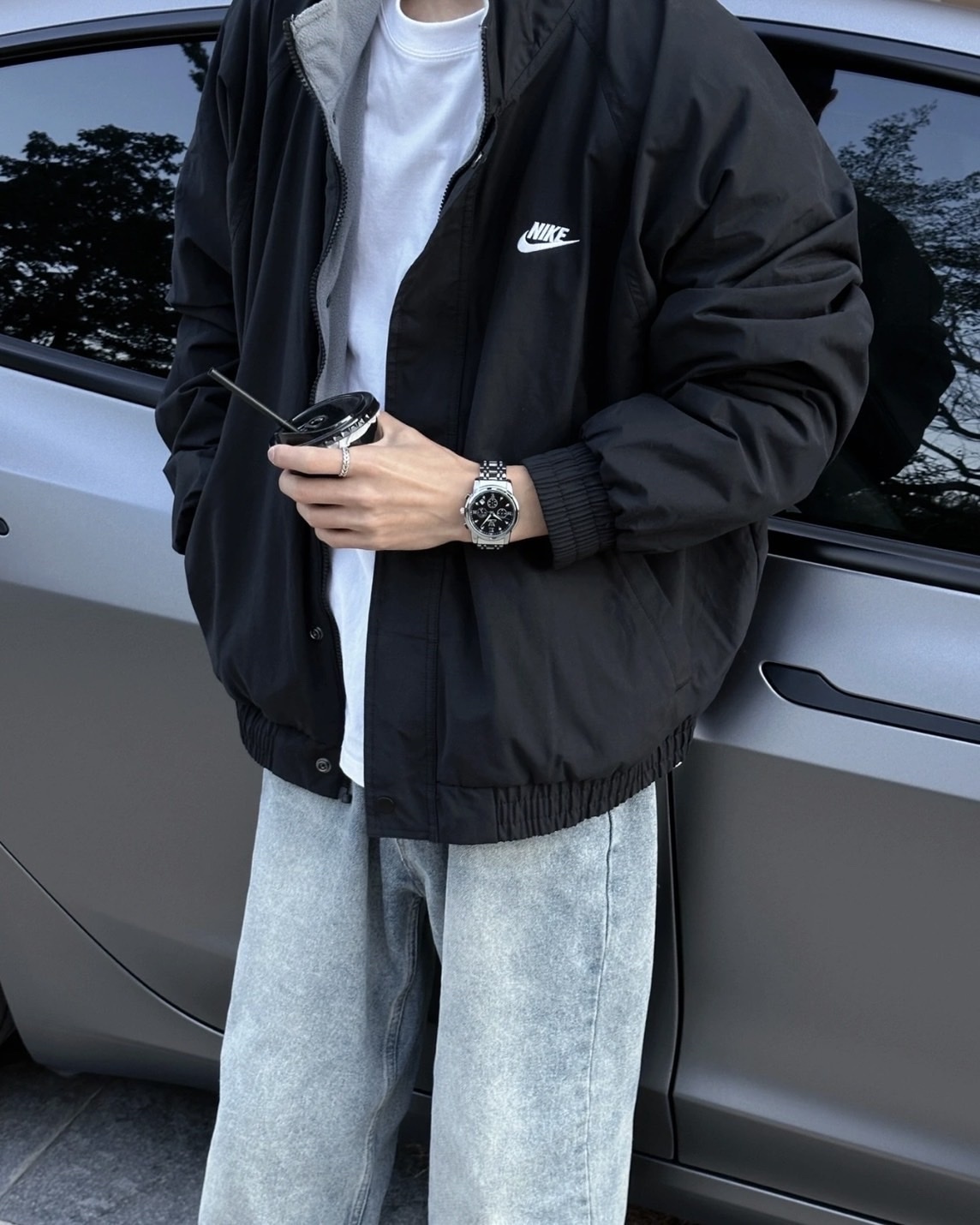 NIKE CLUB FUTURA 黑色 立領外套 防風 夾克 保暖