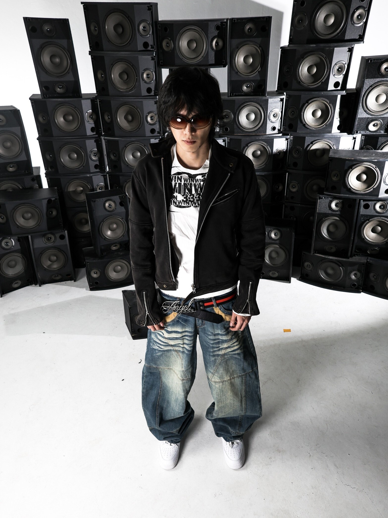 PCCVISION 3MAN0N 竹節紋拼接 水洗做舊 寬鬆牛仔褲