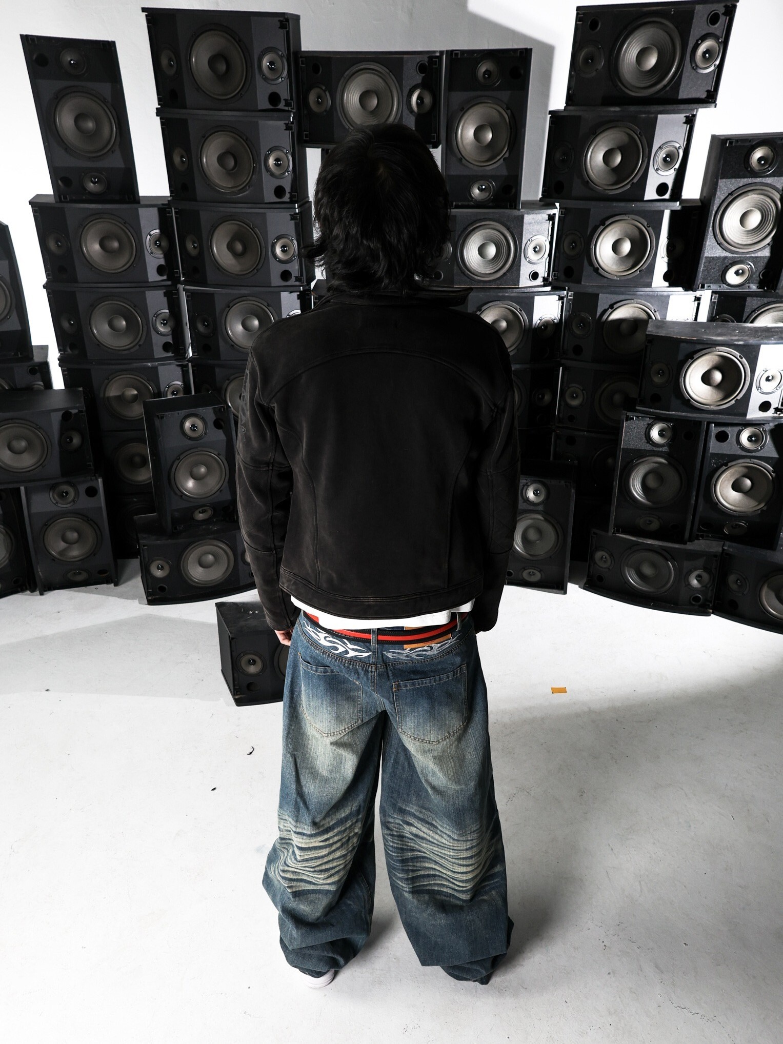 PCCVISION 3MAN0N 竹節紋拼接 水洗做舊 寬鬆牛仔褲