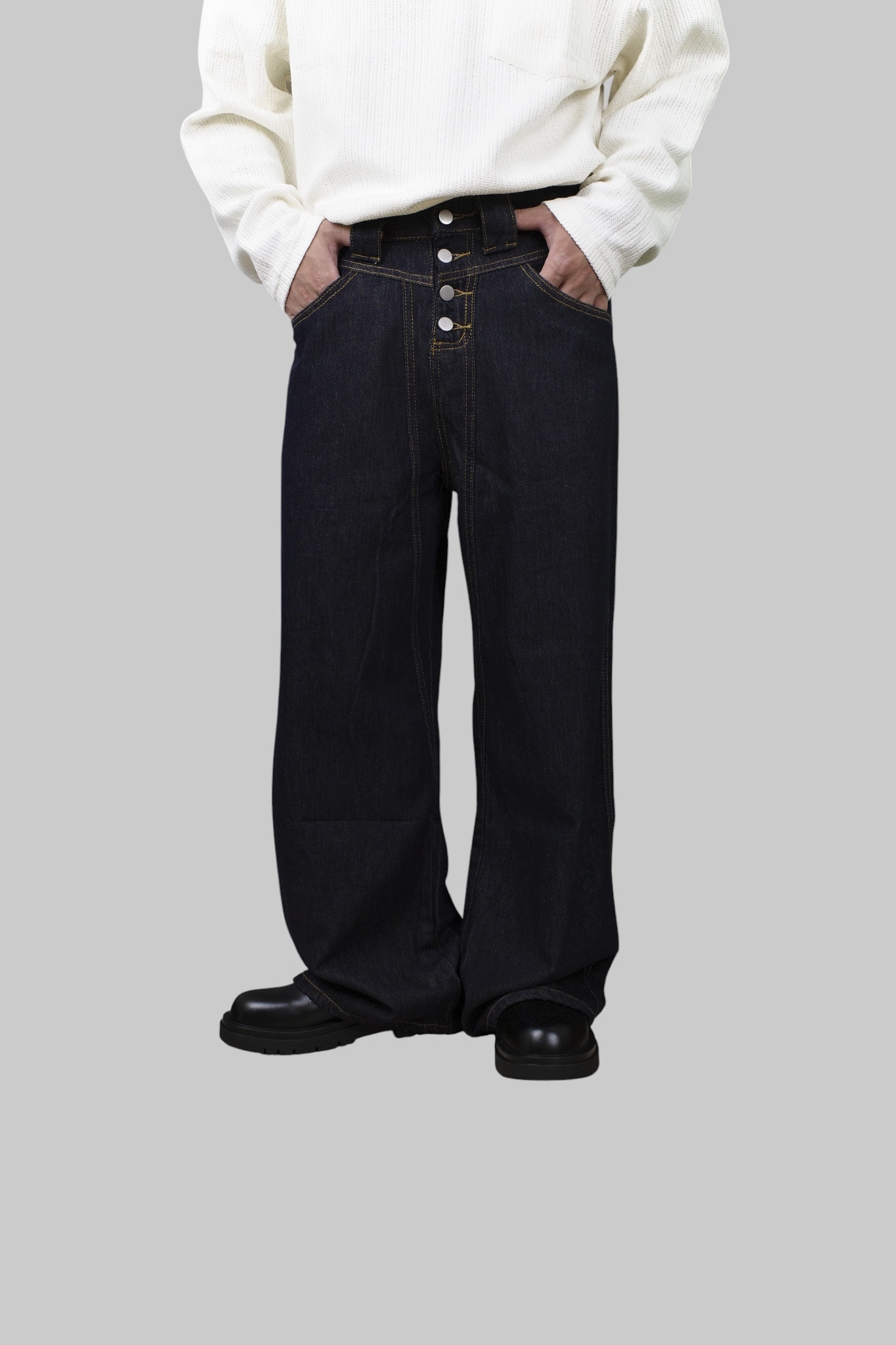 『Always_Good』復古 單寧 排扣 牛仔 長褲