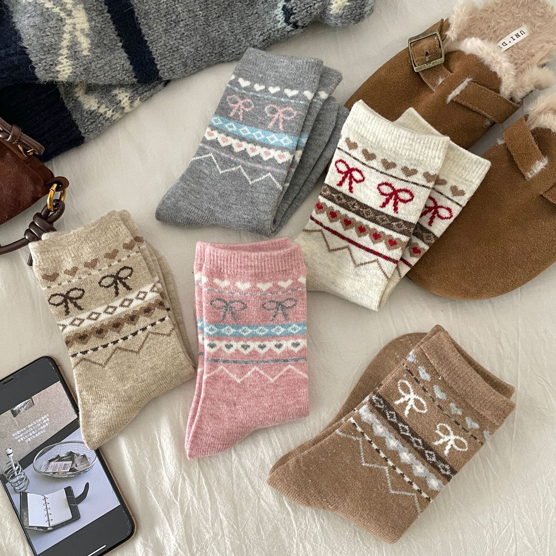 《6313》♾️費爾島蝴蝶結秋冬襪