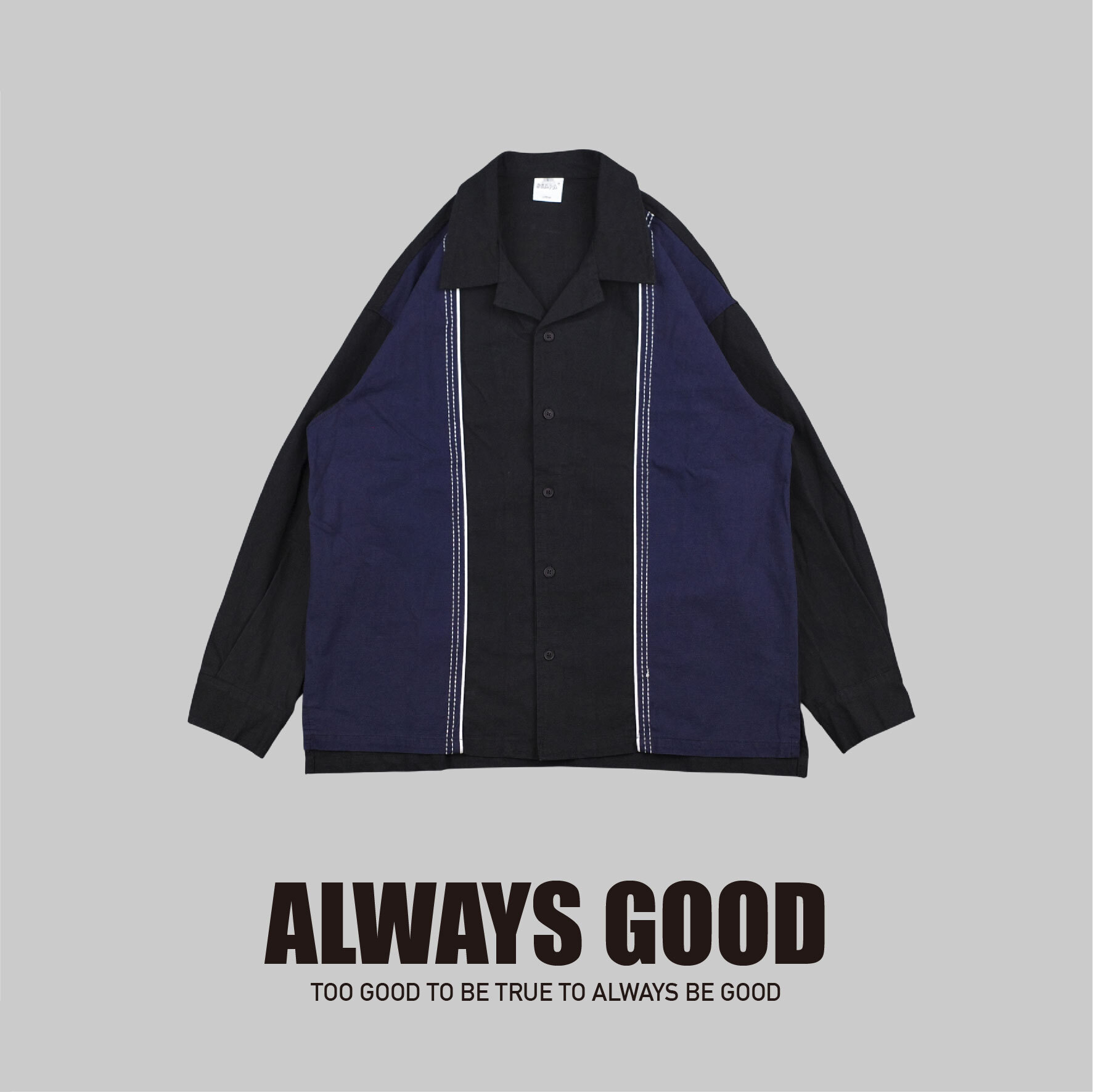 『Always_Good』日系 撞色 刺繡 古巴領 長袖 襯衫