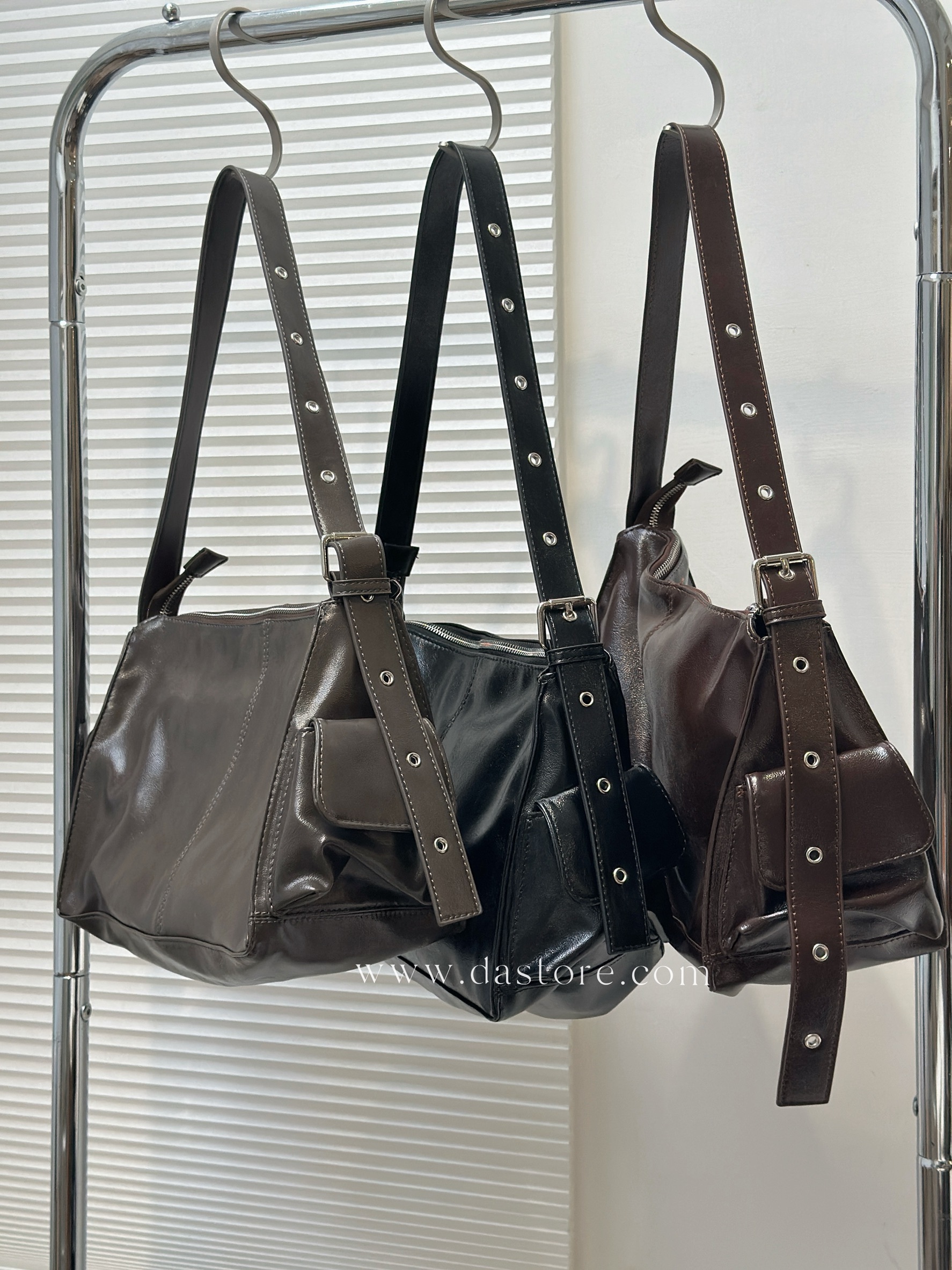 復古油蠟雙口袋機車包/三色