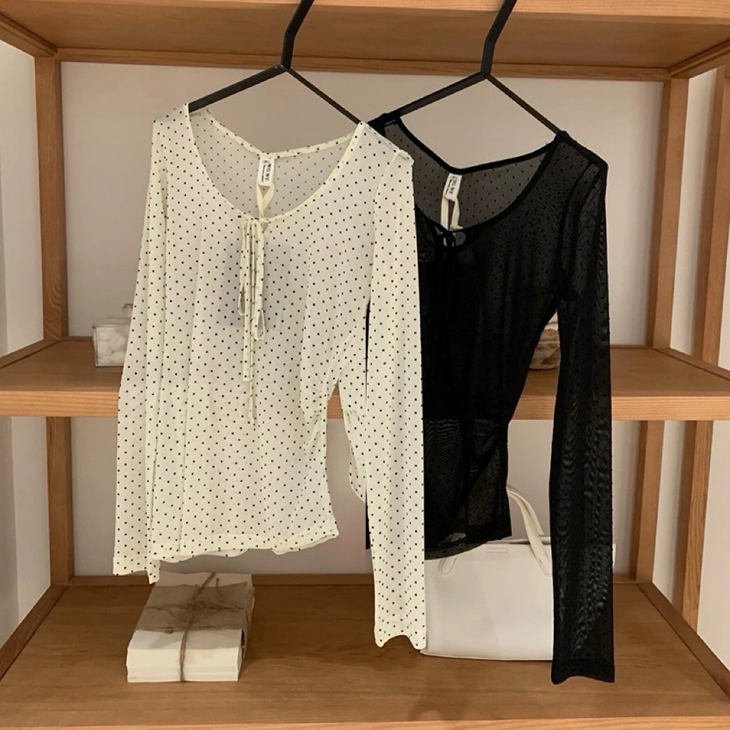 蝴蝶結波點微透打底衣/二色